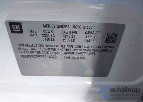 2015 Buick Lacrosse Premium Ii z USA, uszkodzony, nr VIN 1G4GF5G33FF214928